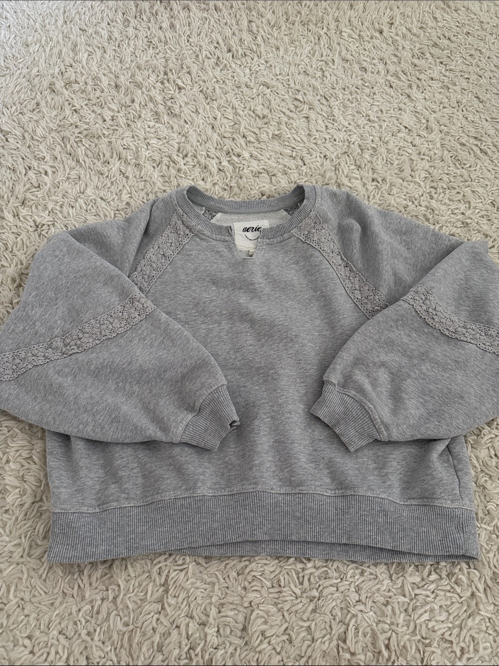 Aerie Gray Crewneck With Lace Detail
